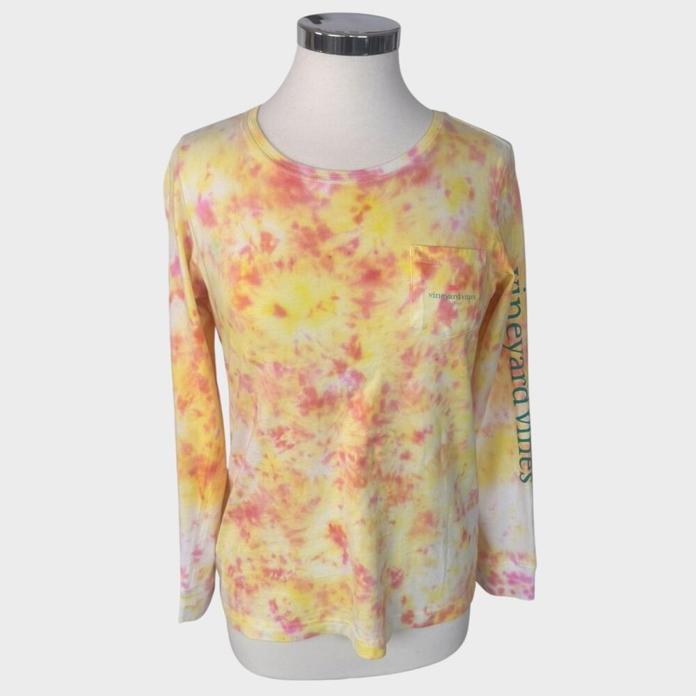 Vineyard Vines Womens XS Yellow Tie Dye Long Sleeve TShirt 100% Cotton - Picture 2 of 9